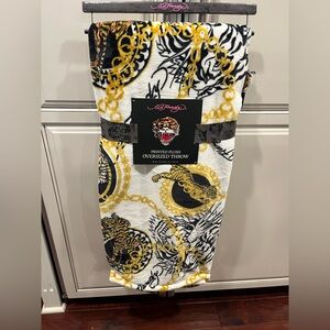 Ed Hardy Tiger Design Plush Throw Blanket- Black, Gold, Red